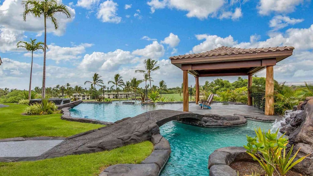 Poolside of Big Island luxury property Blue Lagoon