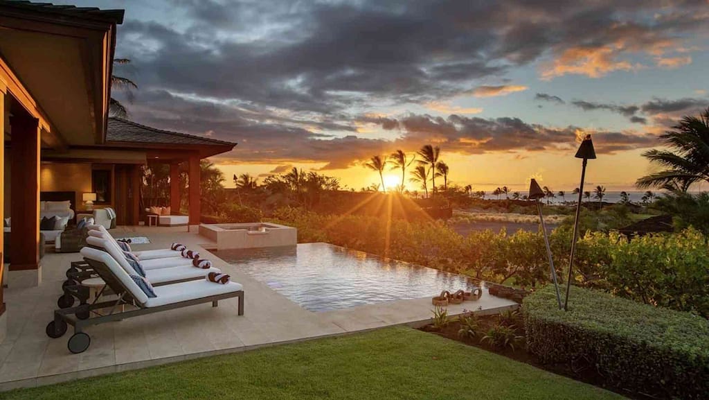 Poolside of Big Island luxury property Kulanakauhale 3558