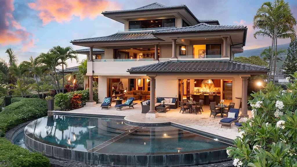 Poolside of Big Island luxury property Seaside Estate